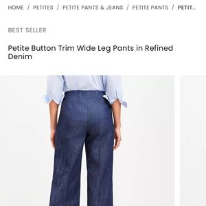 Wide Leg Denim Pants with Button Trim